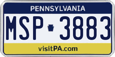 PA license plate MSP3883