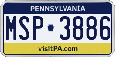 PA license plate MSP3886