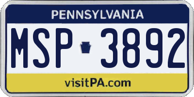 PA license plate MSP3892