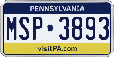 PA license plate MSP3893