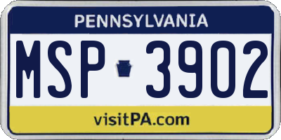 PA license plate MSP3902
