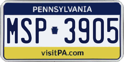 PA license plate MSP3905
