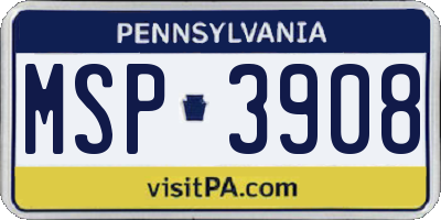 PA license plate MSP3908