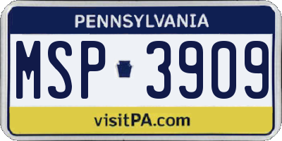 PA license plate MSP3909