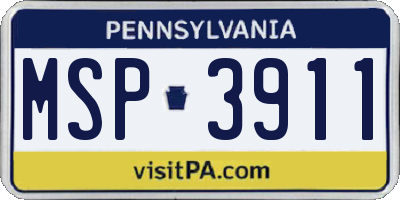 PA license plate MSP3911