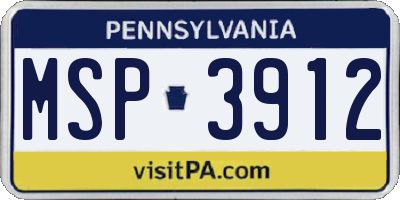 PA license plate MSP3912
