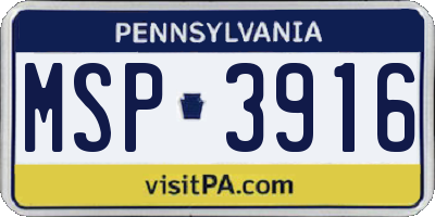 PA license plate MSP3916