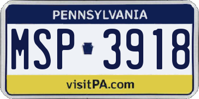 PA license plate MSP3918