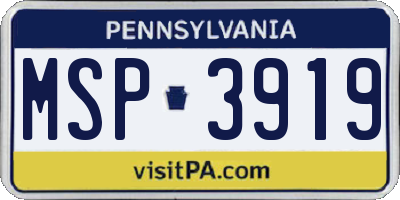 PA license plate MSP3919