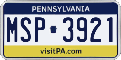PA license plate MSP3921