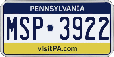 PA license plate MSP3922