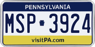 PA license plate MSP3924