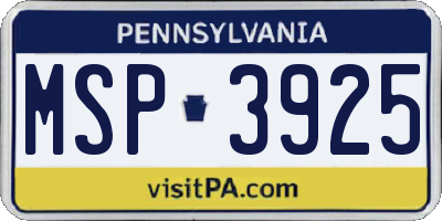 PA license plate MSP3925