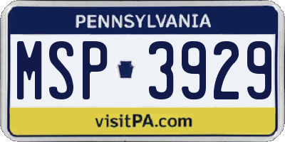 PA license plate MSP3929