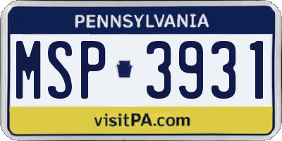 PA license plate MSP3931