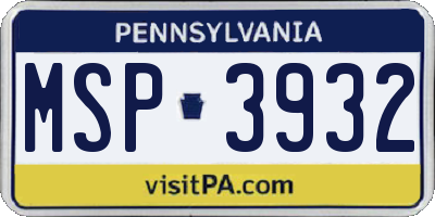 PA license plate MSP3932