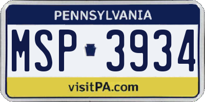PA license plate MSP3934