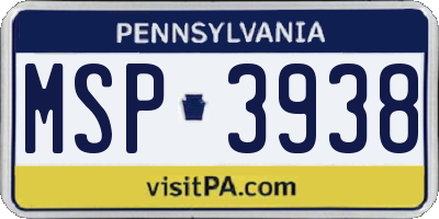 PA license plate MSP3938