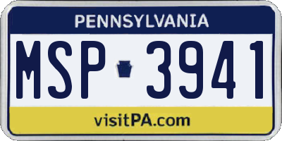 PA license plate MSP3941