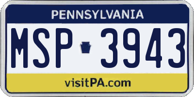 PA license plate MSP3943