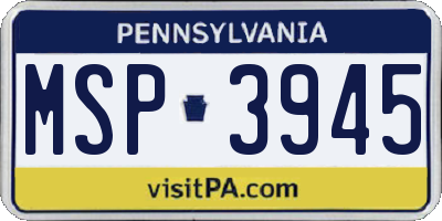 PA license plate MSP3945