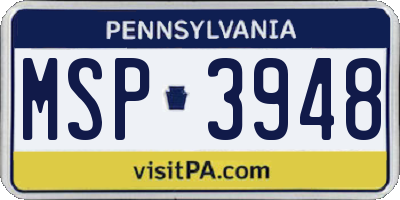 PA license plate MSP3948