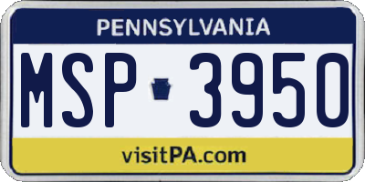 PA license plate MSP3950