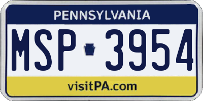 PA license plate MSP3954