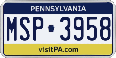 PA license plate MSP3958