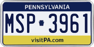 PA license plate MSP3961