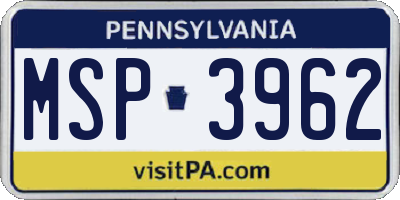 PA license plate MSP3962