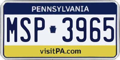 PA license plate MSP3965