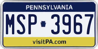 PA license plate MSP3967