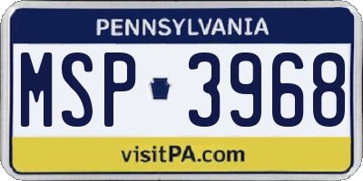 PA license plate MSP3968