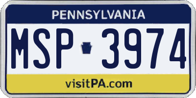 PA license plate MSP3974