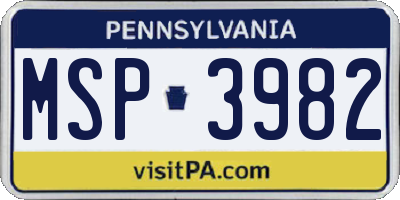 PA license plate MSP3982