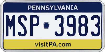 PA license plate MSP3983
