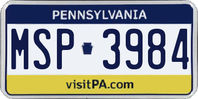 PA license plate MSP3984
