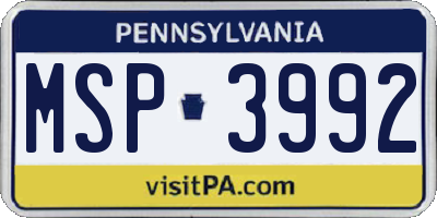 PA license plate MSP3992