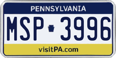 PA license plate MSP3996