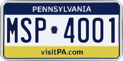 PA license plate MSP4001
