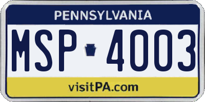 PA license plate MSP4003