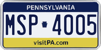 PA license plate MSP4005