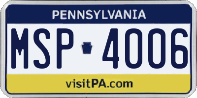 PA license plate MSP4006