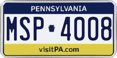 PA license plate MSP4008