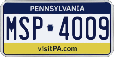 PA license plate MSP4009