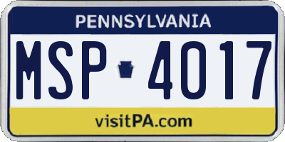PA license plate MSP4017