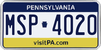 PA license plate MSP4020