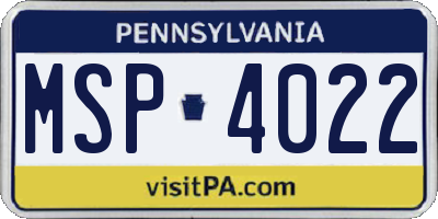 PA license plate MSP4022