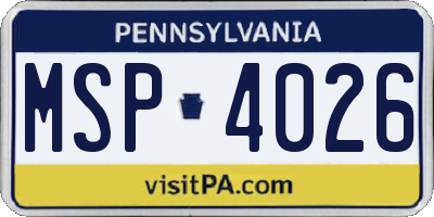 PA license plate MSP4026